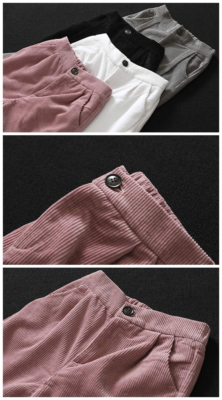 Minibee Women's Cropped Corduroy Pants Elastic Waist Retro Trouser with Pockets Brown - Image 2